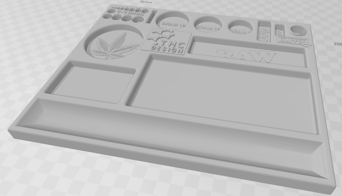 STL file THC DESIGN CANNABIS ROLLING TRAY WITH COMPARTMENTS FOR ACCESSORIES SUPPORTLESS 📦・3D